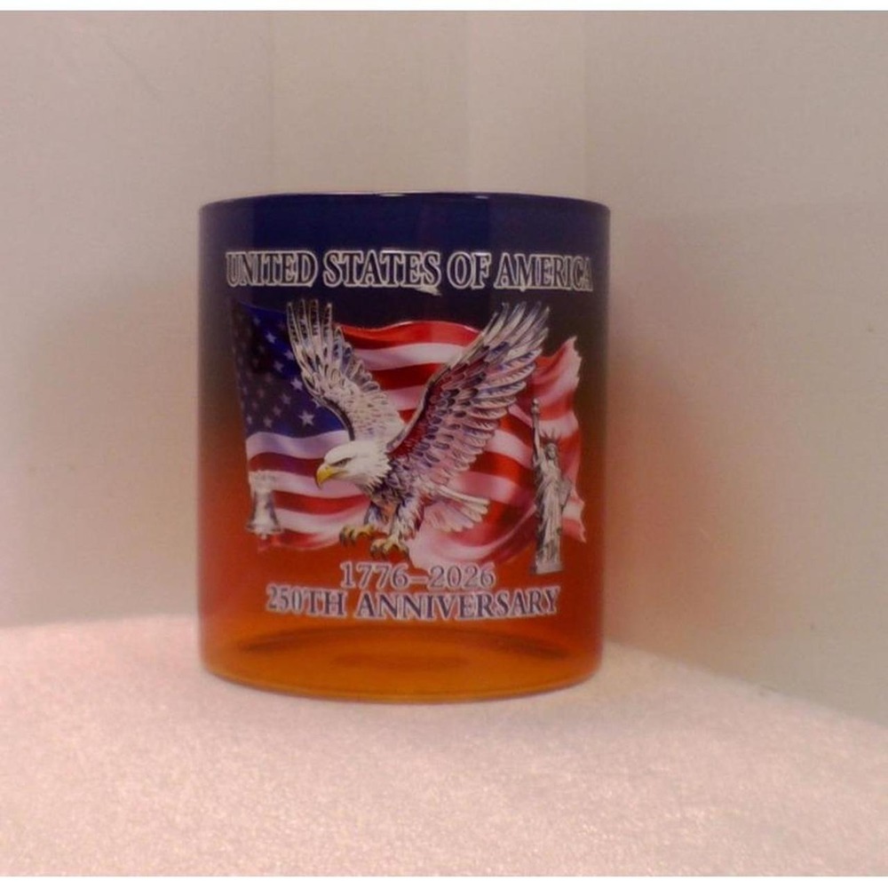 Patriotic Lowball Glass Generic 250th Anniversary Eagle Flag Whiskey